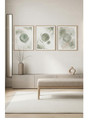 Tontilika Modern Doğal Dinginlik 3’lü Ahşap Çerçeveli Tablo Seti