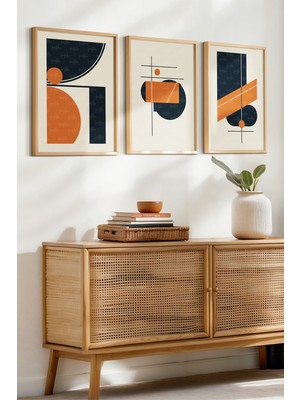 Tontilika Geometrik Soyut 3 Parçalı Ahşap Çerçeveli Tablo Seti