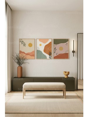 Tontilika Doğal Manzaralar ve Organik Formlar 3’lü Ahşap Çerçeveli Tablo Seti