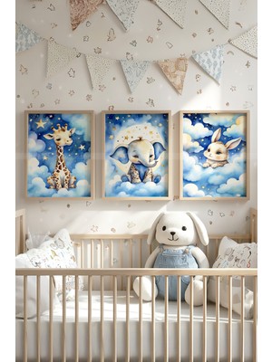 Tontilika Gökyüzü Dostları 3’lü Ahşap Çerçeveli Dekoratif Tablo Seti