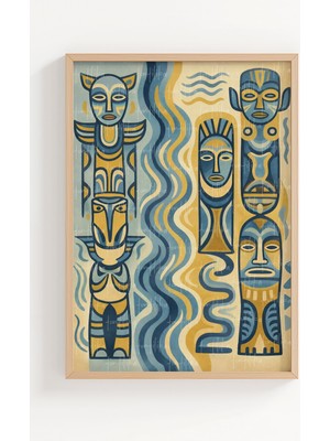 Tontilika Kültürel Figürler Geometrik 3’lü Ahşap Çerçeveli Tablo Seti