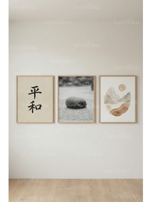 Tontilika Zen Minimal Japanese Calm 3’lü Ahşap Çerçeveli Tablo Seti