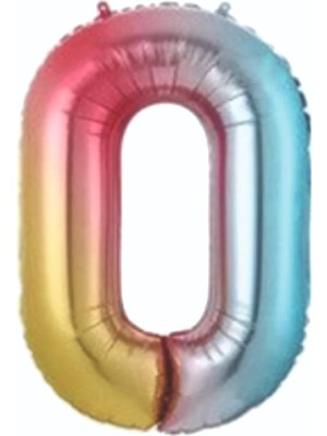 Deniz Parti 0 Rakam Gökkuşağı Folyo Balon 34''- 76 cm