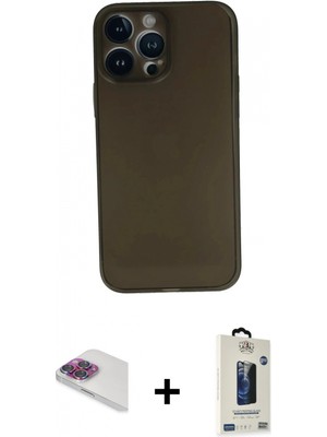 Marsilyan™- iPhone 13 Pro Max Kılıf Yadigar Yansıma Serisi - Siyah Bilvis Hayalet Cam Ekran Koruyucu + Gökkuşağı Pers Alüminyum Kamera Lens