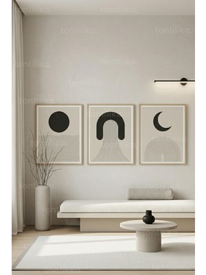 Tontilika Minimalist Soyut Doğa ve Gökyüzü 3’lü Ahşap Çerçeveli Tablo Seti
