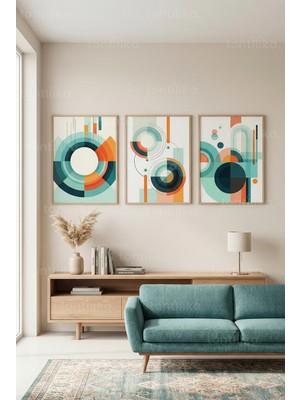 Tontilika Modern Geometrik Denge 3’lü Ahşap Çerçeveli Tablo Seti