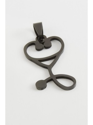 Zero Land Muratech Steteskop Kalp Çelik Kolye Ucu 3,5 Cm-Siyah