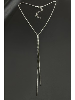 Zero Land Muratech Çift Şerit Taşlı Çelik Kolye 2 Mm-Gümüş Rengi