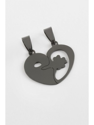 Zero Land Muratech Kalp Isim Yazılabilir Çift Çelik Kolye Ucu 2,5 Cm-Siyah