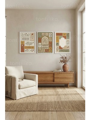 Tontilika Doğal Botanik Desenler 3’lü Ahşap Çerçeveli Tablo Seti