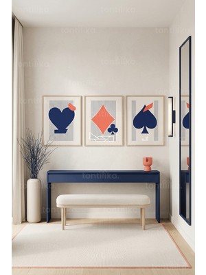 Tontilika Modern Iskambil Temalı Sanat 3’lü Ahşap Çerçeveli Tablo Seti