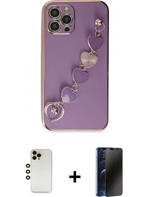 Marsilyan™- iPhone 12 Pro Max Kılıf Nova Işık Prime - Siyah 3D Antistatik Hayalet Cam Ekran Koruyucu + Gold Shine Kamera Lens