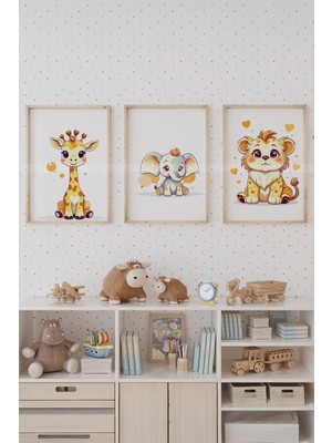 Tontilika Sevimli Orman Hayvanları 3’lü Ahşap Çerçeveli Dekoratif Tablo Seti