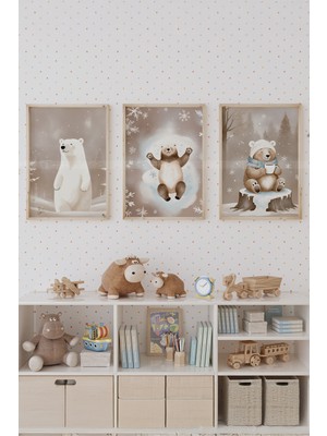 Tontilika Kış Ayıları 3’lü Ahşap Çerçeveli Dekoratif Tablo Seti