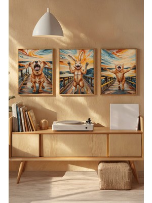 Tontilika Neşeli Hayvanlar 3 Parçalı Ahşap Çerçeveli Tablo Seti