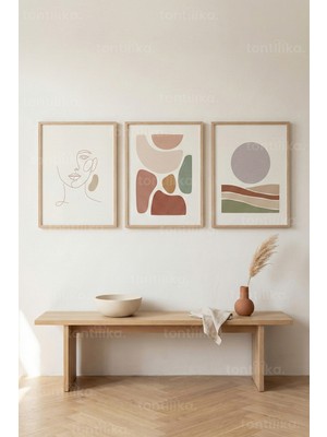 Tontilika Modern Denge 3’lü Ahşap Çerçeveli Tablo Seti - Modern Minimal Duvar Dekoru
