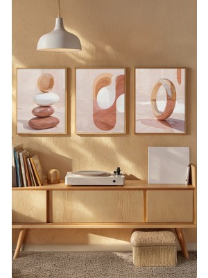 Tontilika Soyut Geometrik Formlar 3 Parçalı Ahşap Çerçeveli Tablo Seti