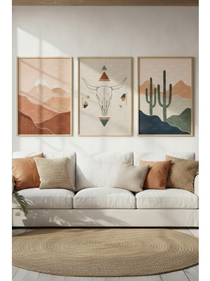Tontilika Bohem Çöl Temalı 3’lü Ahşap Çerçeveli Tablo Seti - Salon Dekoru