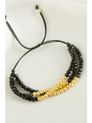 Zero Land Muratech Top Metal Üçlü Kristal Bileklik-Siyah