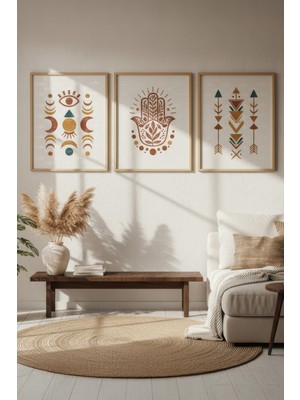 Tontilika Boho Minimalist Semboller 3’lü Ahşap Çerçeveli Tablo Seti