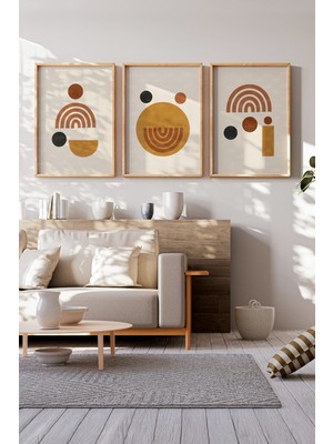 Tontilika Geometrik Minimalist 3 Parçalı Ahşap Çerçeveli Tablo Seti
