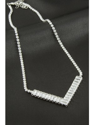 Zero Land Muratech Üçgen Tamtur Zirkon Taşlı Lüks Kolye 8 Mm-Gümüş Rengi