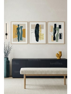 Tontilika Modern Soyut Formlar 3’lü Ahşap Çerçeveli Tablo Seti