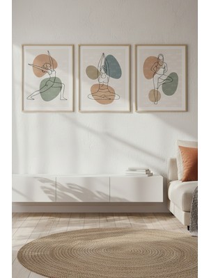 Tontilika Minimalist Yoga Pozları Illüstrasyonu 3’lü Ahşap Çerçeveli Tablo Seti