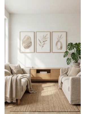 Tontilika Doğal Huzur ve Botanik Formlar 3’lü Ahşap Çerçeveli Tablo Seti