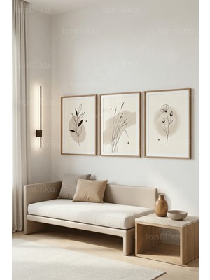 Tontilika Minimalist Botanik Çizimler 3’lü Ahşap Çerçeveli Tablo Seti