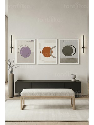 Tontilika Modern Minimalist Geometrik 3’lü Ahşap Çerçeveli Tablo Seti