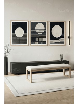 Tontilika Modern Geometrik Soyut Sanat 3’lü Ahşap Çerçeveli Tablo Seti