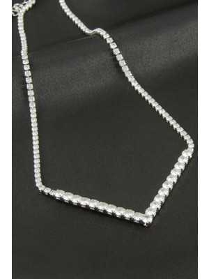 Zero Land Muratech Üçgen Tamtur Zirkon Taşlı Lüks Kolye 4 Mm-Gümüş Rengi