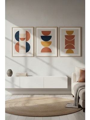 Tontilika Minimalist Geometrik Desenli 3’lü Ahşap Çerçeveli Tablo Seti