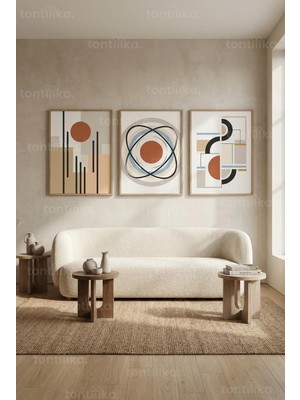 Tontilika Modern Geometrik Uyum 3’lü Ahşap Çerçeveli Tablo Seti