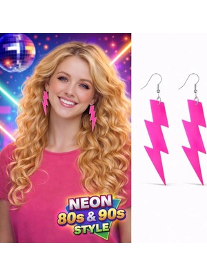 Magicool 80 Ler 9039LAR Retro Neon Pembe Şimşek Küpe 10 cm