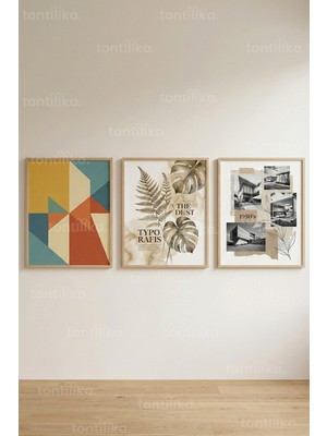 Tontilika Modern Eclectic Design 3’lü Ahşap Çerçeveli Tablo Seti