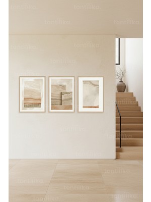 Tontilika Soyut Toprak Katmanları 3’lü Ahşap Çerçeveli Tablo Seti