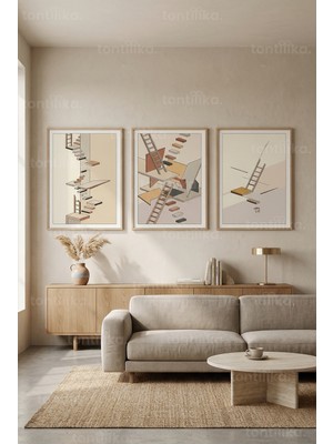 Tontilika Modern Minimalist Merdivenler 3’lü Ahşap Çerçeveli Tablo Seti
