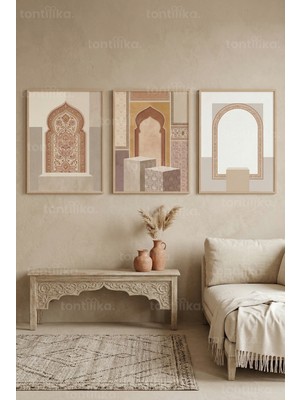 Tontilika Oryantal Mimari Estetiği 3’lü Ahşap Çerçeveli Tablo Seti