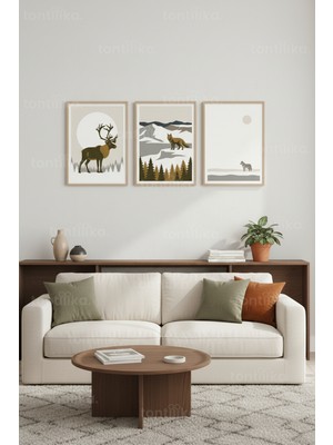 Tontilika Iskandinav Vahşi Doğa 3’lü Ahşap Çerçeveli Tablo Seti