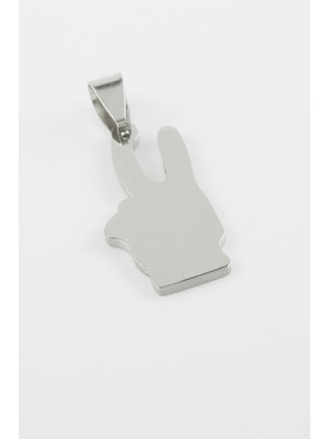 Zero Land Muratech Zafer Işareti Çelik Kolye Ucu 2,8 Cm-Gümüş Rengi