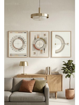 Tontilika Modern Geometrik Sanat 3’lü Ahşap Çerçeveli Tablo Seti