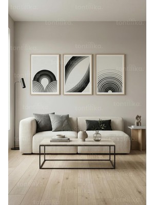 Tontilika Monokrom Soyut Kemerler 3’lü Ahşap Çerçeveli Tablo Seti