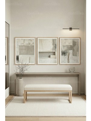 Tontilika Nötr Tonlarda Modern Soyut Sanat 3’lü Ahşap Çerçeveli Tablo Seti