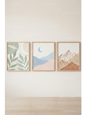 Tontilika Soft Doğa Kompozisyonu 3’lü Ahşap Çerçeveli Tablo Seti