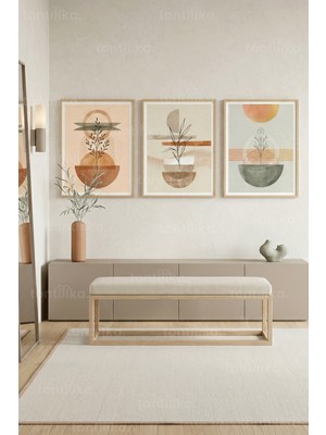Tontilika Modern Bohem Soyut Botanik 3’lü Ahşap Çerçeveli Tablo Seti