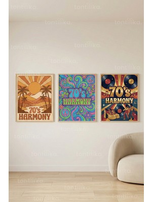 Tontilika Retro 70’s Harmony 3’lü Ahşap Çerçeveli Tablo Seti