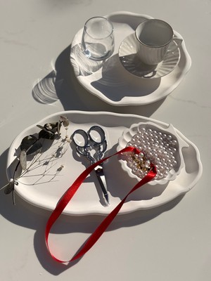 Mezra Art Gümüş Makaslı Söz Nişan Tepsi Seti | Inci Detaylı Yüzük Tepsisi, Kurdela Süslemeli