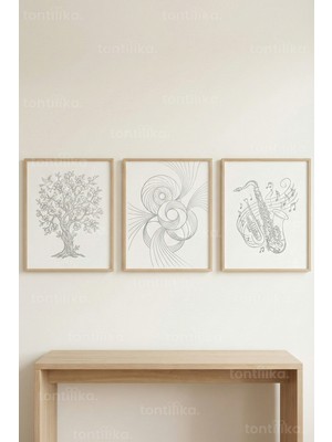 Tontilika Minimal Line Art Harmony 3’lü Ahşap Çerçeveli Tablo Seti